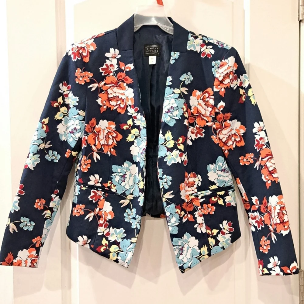 Simply Styled Floral blazer navy red blue Size M